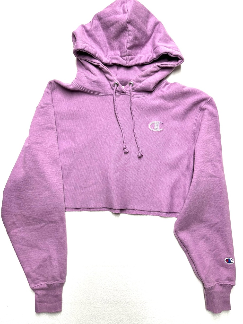 Champion Reverse Weave Cropped Hoodie Women’s M Purple Logo Sweatshirt